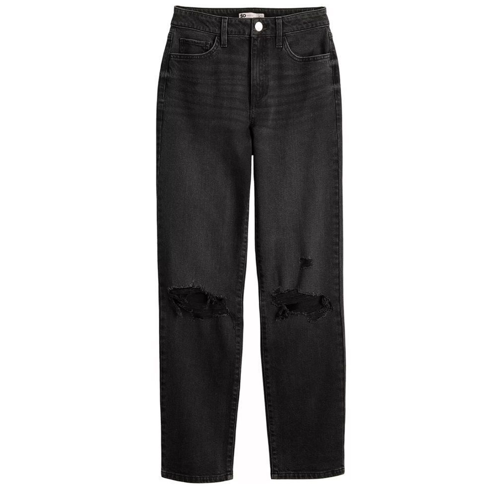 SO Black High Rise Distressed Straight Leg Jeans